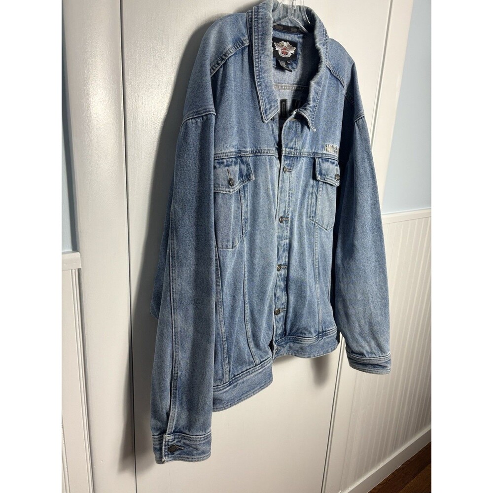 Vintage Harley Davidson Motorcycle Denim Jean Biker Jacket Men's 5XL Logo Patch - Picture 3 of 15